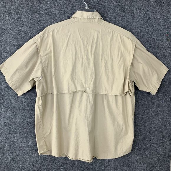 Reel Legions Performance Vented Fishing Shirt Men M Tan Pockets Short Sleeves - Picture 7 of 13